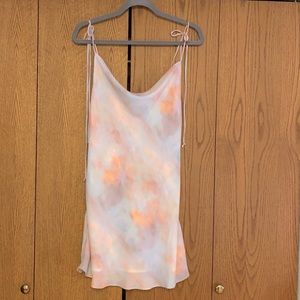 Cowl Neck Watercolor Mini Dress with Tie Straps